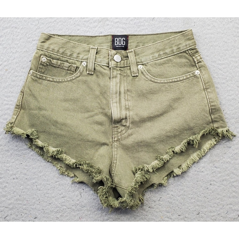 BDG Urban Outfitters Cheeky Shorts Womens 25 Green Denim Frayed Hem High-Rise